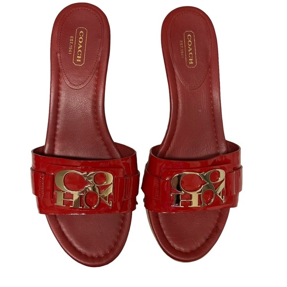 Coach Jen Patent Leather Wedge Slides Red 8.5 - Picture 4 of 9